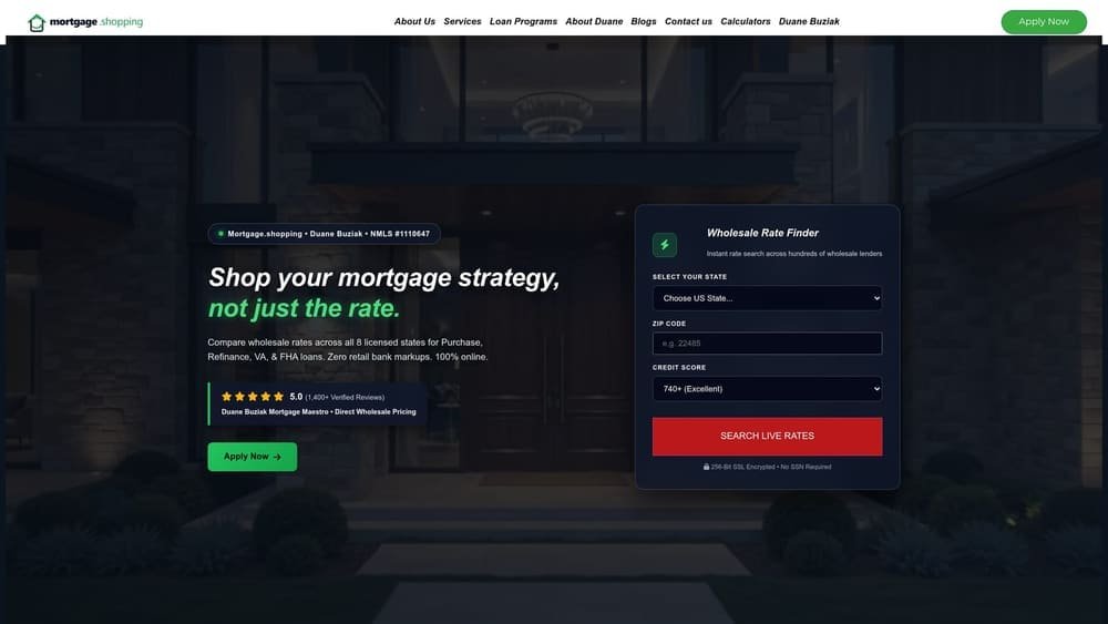 Screenshot of Mortgage Shopping website