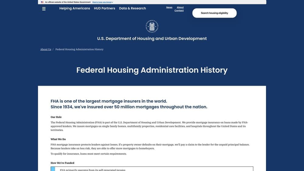 Screenshot of FHA Loans website